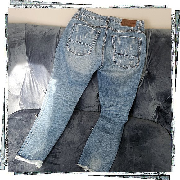Free People Blue Boyfriend Jeans Distressed Denim - Picture 5 of 5